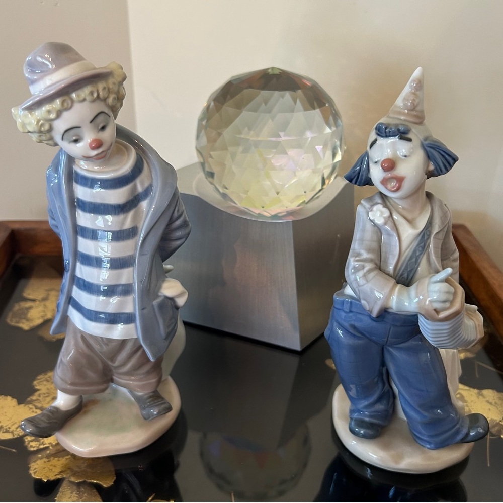Lladro Porcelain Clown “Little Traveler” AND
NAO Clown by Lladro “Concertina”